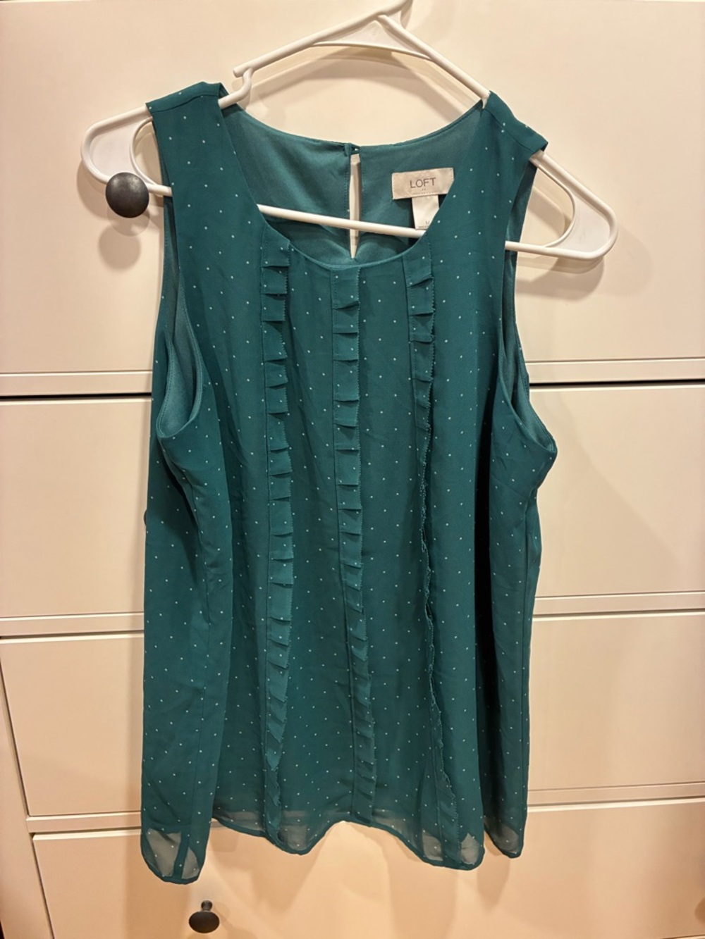 LOFT Teal Sleeveless Ruffle-Front Polka Dot Camisole